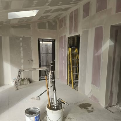 Plasterboard walls and ceiling during a project